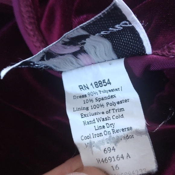 Rare Editions Velvet Dress in Burgundy with Floral Detail - Picture 10 of 10